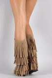  Fringe 4 Layer Moccasin Knee High Mid Calf Tall Vegan Boot