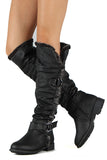 Furry Cuff Vegan Leather Knee High Slouch Rider Boots