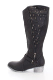 Skulls Studs Vegan Leather Vegan Biker Women Riding Boots 