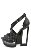 Perforated Criss Cross Cut Out Platform Heels Black