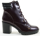 Chunky Lug Platform Chunky Heeled Combat Women's Vegan Booties Berry