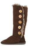 Knit Sweater Fur Cuff Button Slouchy Knee High Boot Brown