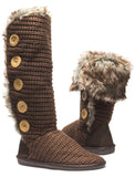 Knit Sweater Fur Cuff Button Slouchy Knee High Boot Brown