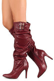 Slouchy Knee High Stiletto Vegan Leather Boot