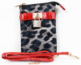 Grey Leopard Lock & Key Faux Leather Crossbody Cellphone Case