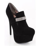 Rhinestone Platform Women's Booties Black Vegan Suede