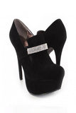 Rhinestone Platform Women's Booties Black Vegan Suede