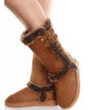 Furry Shearling Faux Suede Double Buckle Boots Vegan