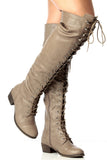  Lace Up Military Over the Knee High Boots Vegan Faux Leather