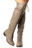  Lace Up Military Over the Knee High Boots Vegan Faux Leather