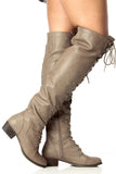  Lace Up Military Over the Knee High Boots Vegan Faux Leather