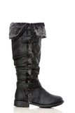 Furry Cuff Vegan Leather Knee High Slouch Rider Boots