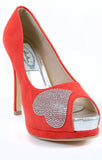 Crystal Jeweled Heart Red Peep-toe Platform Pump Stilleto Heels