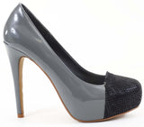 Grey Black Patent Cap Toe Stiletto High Heel Pump