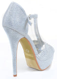 Jeweled Glitter Beaded Peep-toe T-strap Formal Party Heels