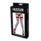 Womens Hustler Black & White Stripe Sexy Lingerie Footless Thigh High