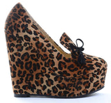 Leopard Cheetah Wedge Loafer Slide Platform Pump Vegan Suede Fourever Funky