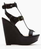 Strappy Open Toe Gladiator Emperor Cage Wedges Black