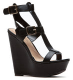 Strappy Open Toe Gladiator Emperor Cage Wedges Black