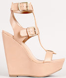 Strappy Open Toe Gladiator Emperor Cage Wedges Nude