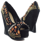 Toi Et Moi Mango-06 Embellished Peep Toe Platform Wedge